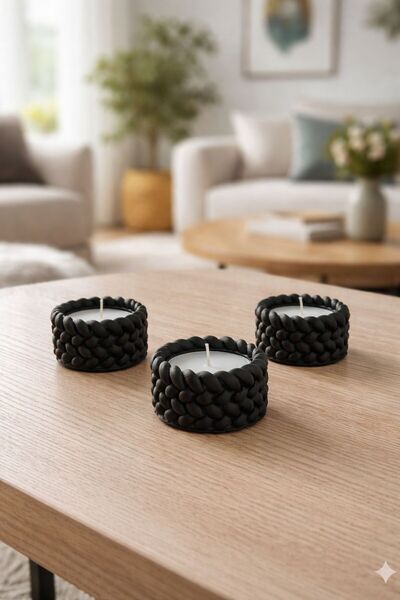 MODESTA HOME Modern 3’lü Örgülü Tealight Mumluk Seti – Masa ve Sehpa Üstü Dekor