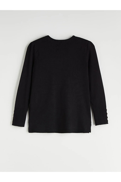 LC Waikiki Pulover negru pentru femei, cu gât rotund