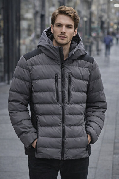 MASTIFF Zipper Detailed Hooded Men's Puffer Jacket