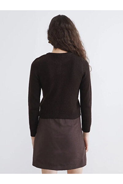 LC Waikiki Brown Crew Neck Women's Knitwear Cardigan