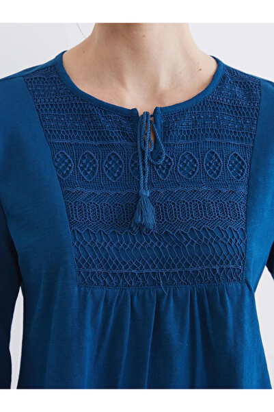 LC Waikiki Petrol Tie Neck Embroidered Blouse