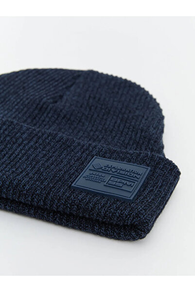 LC Waikiki Navy Blue Text Printed Men's Knitwear Beret