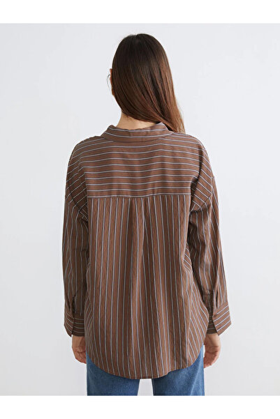LC Waikiki Brown Striped Oversize Women's Shirt