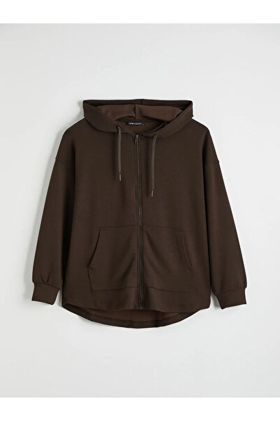 LC Waikiki Brown Hooded Soft Touch Women's Zippered Sweatshirt