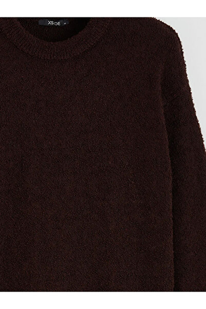 LC Waikiki Burgundy crew neck men's textured knit sweater