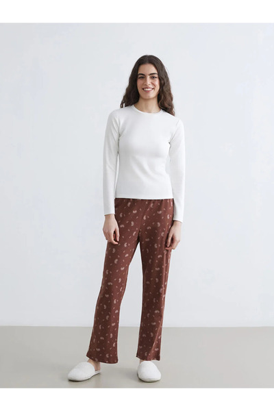 LC Waikiki Brown Patterned Women's Pajama Bottoms with Elastic Waist