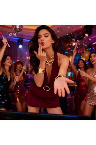 NiCe İç Giyim Deep V-Neck Low-Cut Burgundy Halter Women's Evening Party Dress