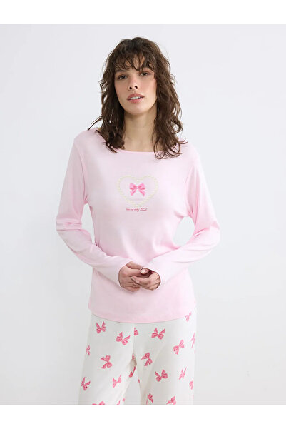 LC Waikiki Ecru Crew Neck Bead Printed Women's Pajama Set
