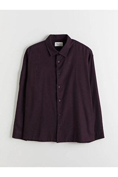 LC Waikiki Burgundy Regular Fit Long Sleeve Gabardine Men's Shirt