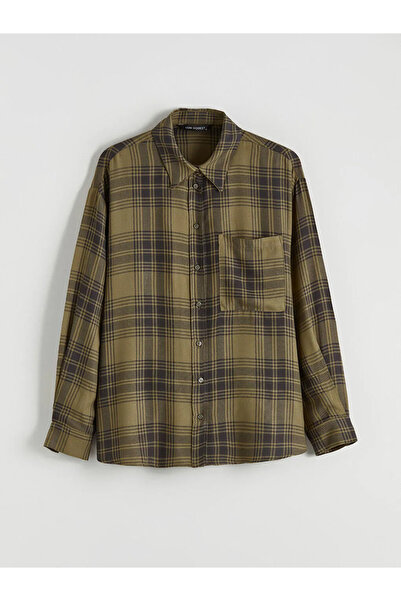 LC Waikiki Green Plaid Poplin Oversized Women's Shirt Tunic