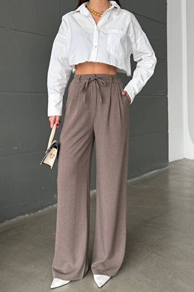 BE CHİC Pantaloni de damă cu șireturi, cu buzunare, cu talie înaltă, din țesă...