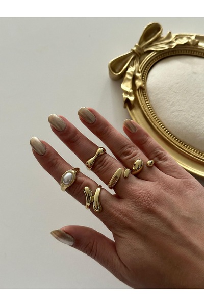 stravis مجموعة خواتم متعددة باللون الذهبي
