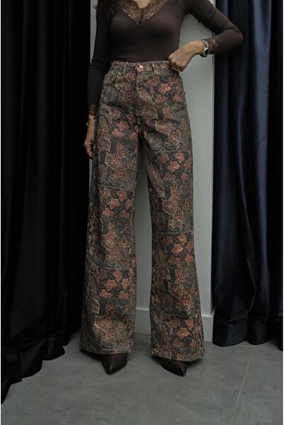 Havoş Брюки з високою талією з коричневим візерунком