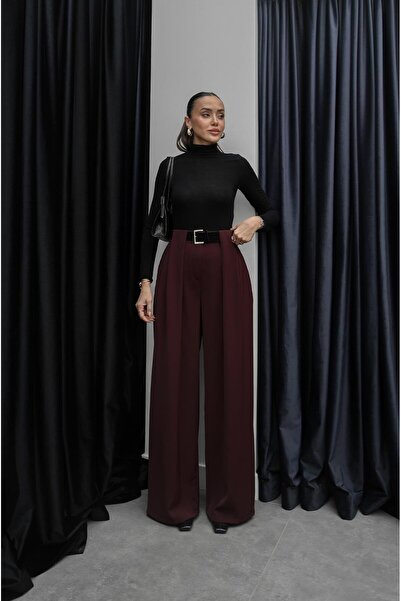 Havoş Plum Bridge Detailed Belted Trousers