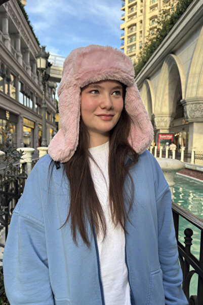 Mollycrush Genç Pembe Peluş Pilot Şapka | Uniseks Trend Kulaklıklı Kışlık Ush...