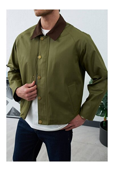 perasttesktil Men's Lined Waxed Fabric Buttoned Zippered Jacket