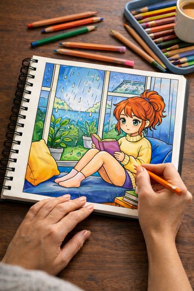 Z&R CRAFT Anime Girl Moments Cozy Coloring Book - Thick Coloring Pages Children and Adult Coloring Book