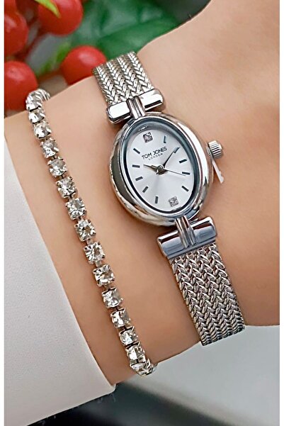 Tom Jones Yeni Model Vintage Hasır Kordon Kadın Kol Saati+Bileklik Hediye