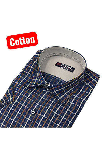 EREN STYLE Slim Fit Plaid Cotton Short Sleeve Shirt Without Pockets (Slim Fit...