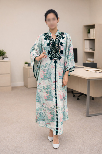 RONZA Women's embroidered jalabiya with butterfly sleeves