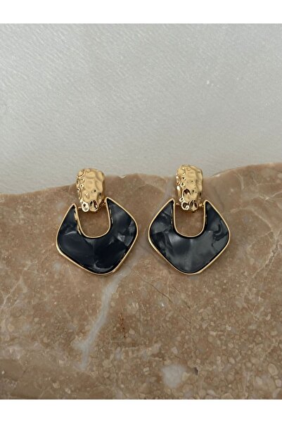 BIJUTERI Marble Patterned Gold Detailed Earrings
