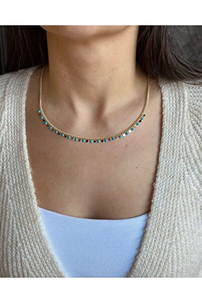 nunu takı Blue Gold Colorful Sequin Necklace