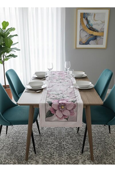 MİNOZA Traversă decorativă de masă cu model de flori de bujor, imprimată digital