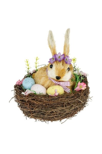 OEM Cuib decorativ de Paște - Coșuleț din iarbă cu ouă de iepure Ø18x18cm