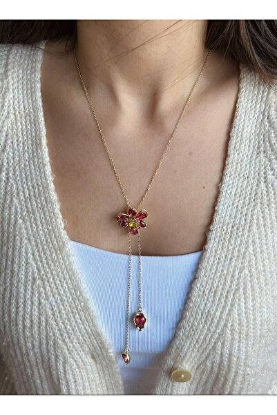 nunu takı Floral Adjustable Necklace Red