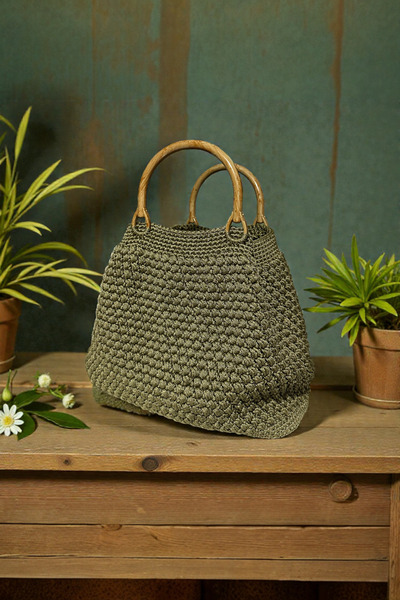 ESAHOME Makrome El Örgüsü Özel Tasarım Haki El Çantası