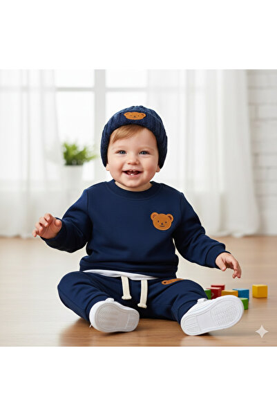 ŞAPKAKİDS TEDDY LACİVERT 3'LÜ EŞOFMAN TAKIMI