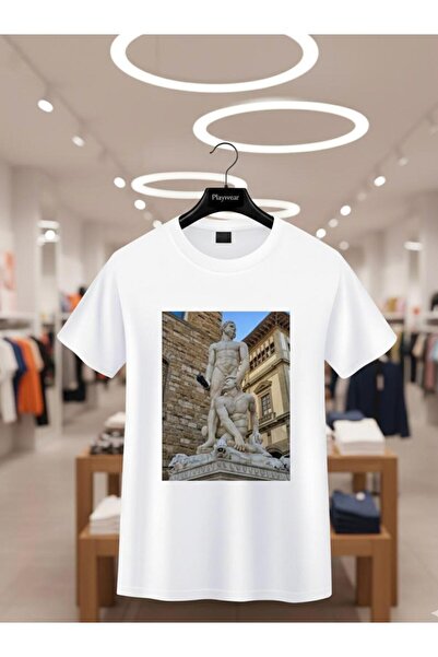 playwear تي شيرت PLAY WEAR للجنسين بقصة فضفاضة مطبوع عليه ITALY V8 برقبة دائرية