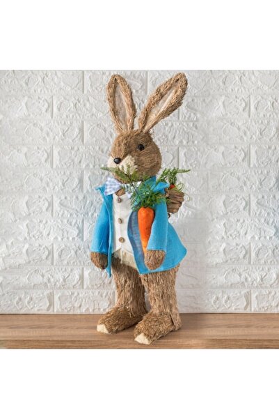 OEM Decorative Easter Bunny Figurine with Sky Blue Suit and Carrot