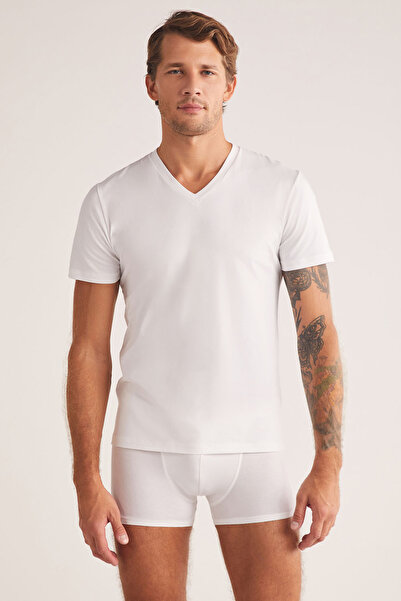Kom Bărbați, Modal-Bumbac, Decolteu în V, Maiou/T-shirt (cu șosete cadou)