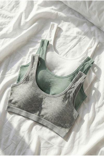 underwear bodyway Set of 3 Large Size Padded Ribbed Ribbed Bustier Thick Stra...