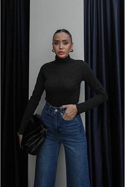 Havoş Μαύρη διαφανής μπλούζα με γιακά κολάρο και λάμψη