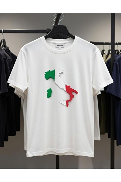 playwear تي شيرت PLAY WEAR للجنسين بقصة فضفاضة مطبوع عليه ITALY V6 برقبة دائرية