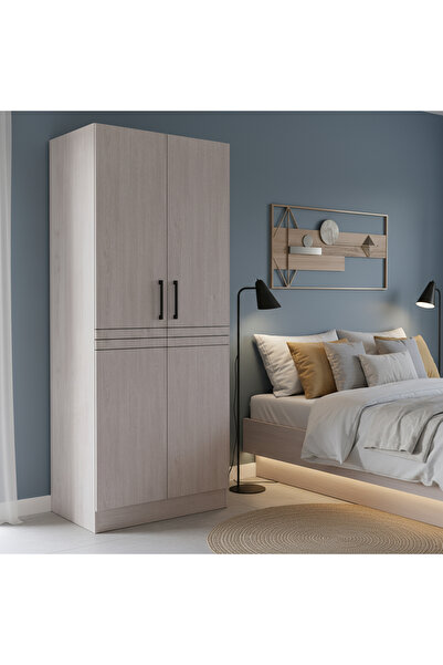 Arnohome Wooden wardrobe with two doors and shelves - modern storage cabinet ...