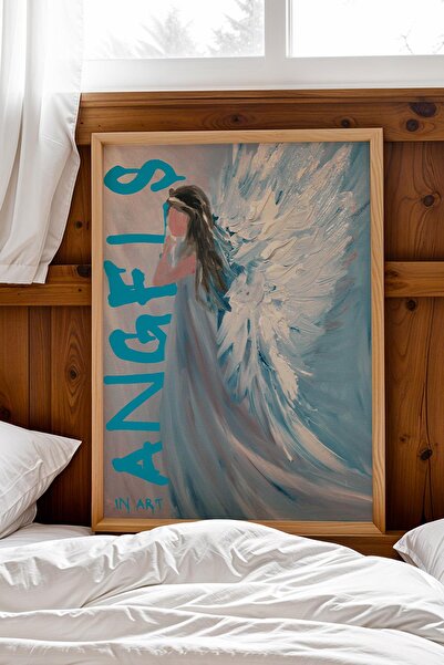 Saturn Angels in Art Framed Painting Turquoise Graffiti Written Abstract Ange...