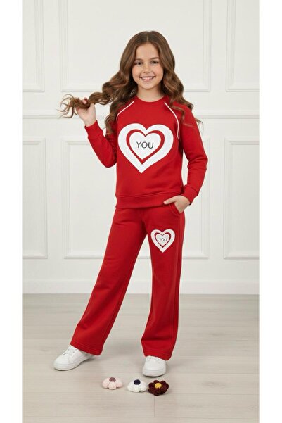 Kids Clup Girls' Tracksuit Set (Heart Embroidery, Embroidered)