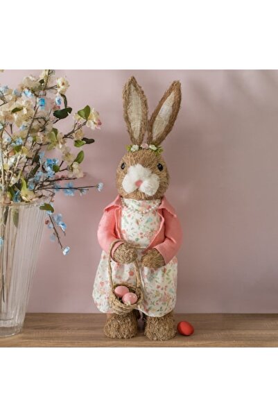 OEM Decorative Easter Bunny Figurine with Pink Jacket & Egg Basket