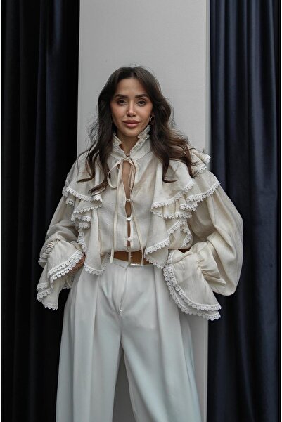 Havoş Cămașă Ecru Rotterdam cu detalii din dantelă