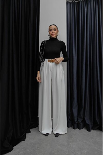 Havoş Ecru Bridge Detailed Belted Trousers