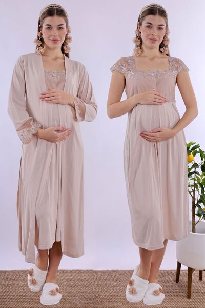 ByLohusa طقم ثوب نوم للحوامل باللون البيج من Effortt