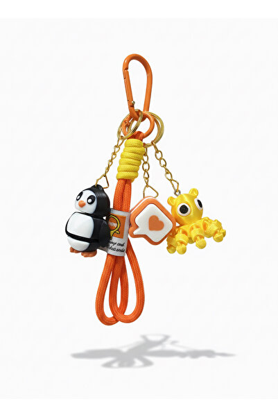 3D Penguen Figüelü Click Basmalı Hareketli Ahtapot Figürlü Çanta Charmı & Ana...