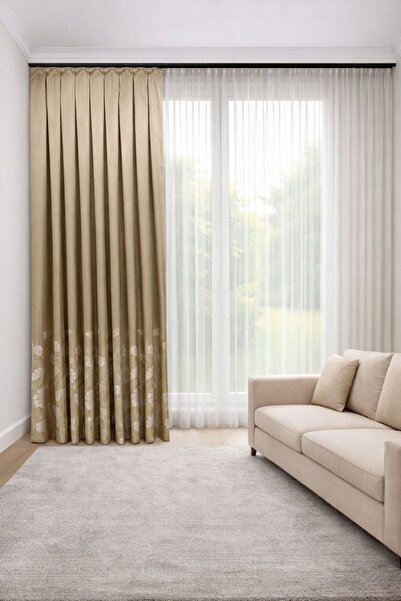 PERDE MERKEZİ Sonbahar Gold Fon Perde Salon Ve Misafir Odalarına Uygun 1/3 Sı...