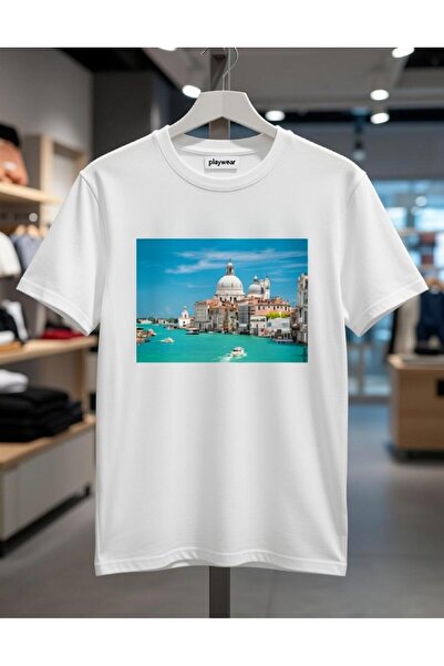 playwear تي شيرت PLAY WEAR للجنسين بقصة فضفاضة مطبوع عليه ITALY V25 برقبة دائرية