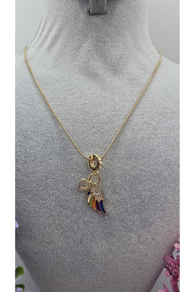 ahsenaksesuar2025 Altın Renk Gökkuşağı Melek Kanadı Çelik Zirkon Taşlı Kolye ...