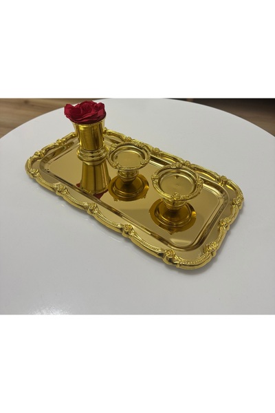 SEVA ÇELİK SÖZ NİŞAN YÜZÜK TEPSİSİ GOLD ÇERÇEVELİ BATON YÜZÜK YÜKSELTİCİ SET ...
