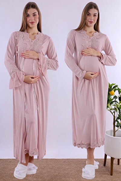 ByLohusa Σετ νυχτικών εγκυμοσύνης με ρόμπα σε χρώμα Dusty Rose